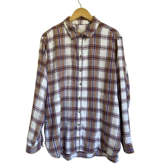 JACHS Girlfriend White Pink Plaid XL Button Up Collared Flannel Shirt - Picture 3 of 10